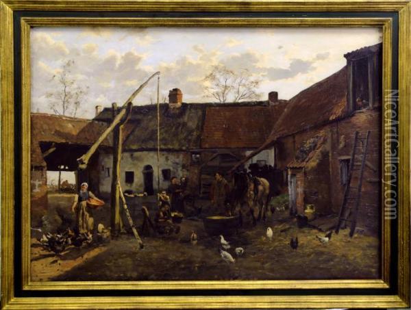 Cour De Ferme, Animee Oil Painting - Jan Frans Simons