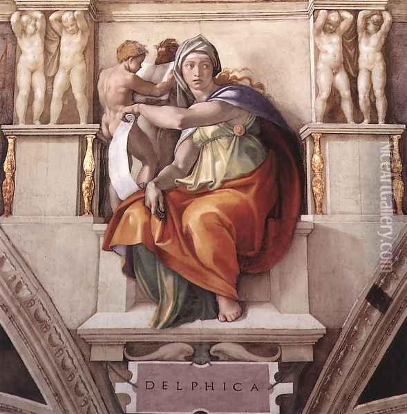 The Delphic Sibyl 1509 Oil Painting - Michelangelo Buonarroti