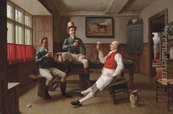To A Good Day's Hunting! Oil Painting - Edwin Hughes