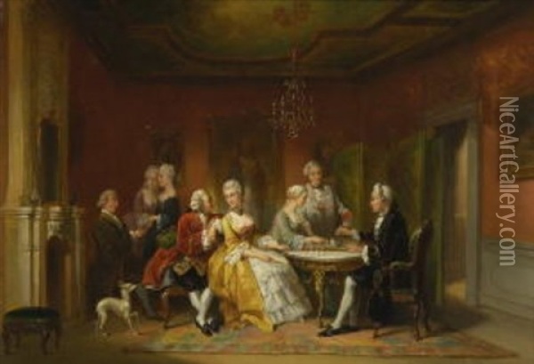 Rokokogesellschaft Im Salon Oil Painting - Henricus Engelbertus Reijntjens