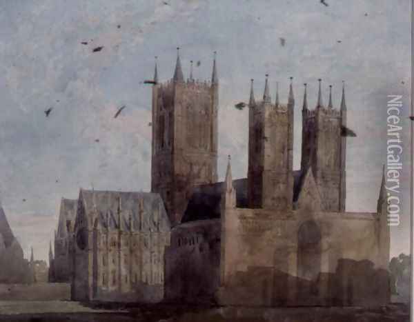 View of Lincoln Cathedral Oil Painting - Charles Wild