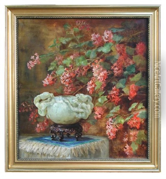 A Still Life Of Flowering Currant And A Chinese Jade Dragon-handled Vase Oil Painting - Victoria (Princess of Coburg) Melita
