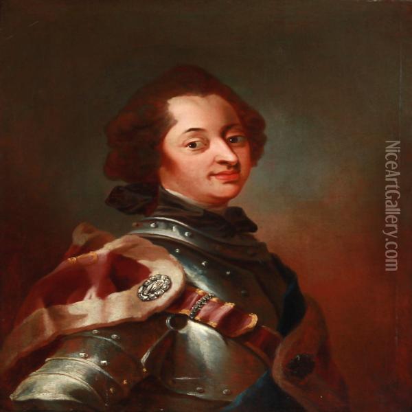 Portrait Of King Frederik V Of Denmark Oil Painting - Carl Gustav Pilo