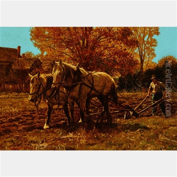 October Ploughing Oil Painting - Francis Hans Johnston