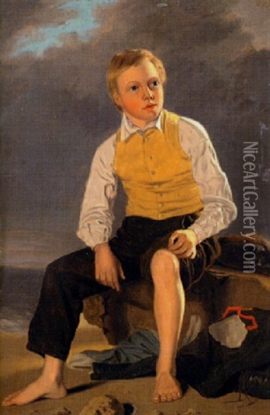 A Boy By The Edge Of The Sea Oil Painting - William R. Robinson