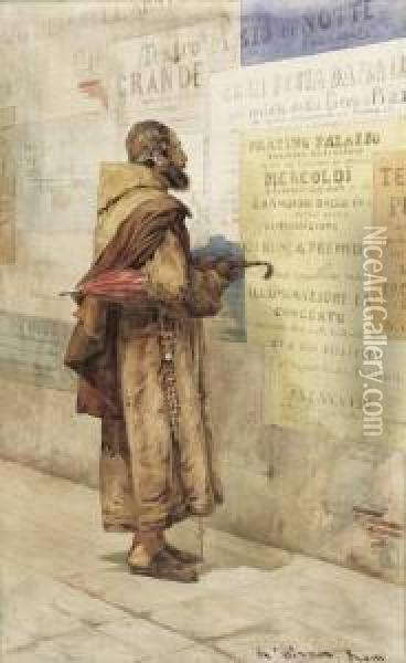 Monch In Der Vicolo Dell'abate In Rom Die Aushange An Der Wandstudierend Oil Painting - Rinaldo Werner