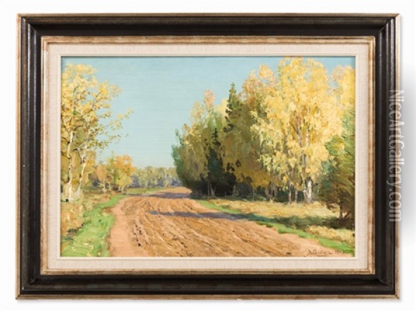 Summer Landscape With Forest Road Oil Painting - Jakob Weber