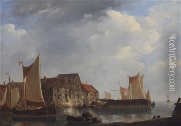 Port Avec Barques De Peche Oil Painting - Johannes Christiaan Schotel
