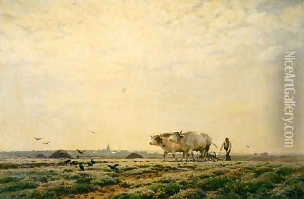 The First Furrows, Haute Alsace or The Labourer, 1883 Oil Painting - Jean Henri Zuber