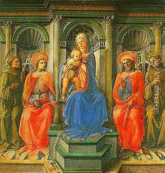 Madonna Enthroned with Four Saints Tempera on panel Oil Painting - Filippino Lippi