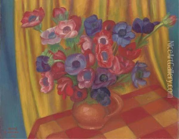 Still Life With Anemones In A Jug Oil Painting - Mark Gertler