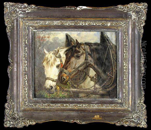 Konie, 1873 R. Oil Painting - Gustav Adolf Friedrich