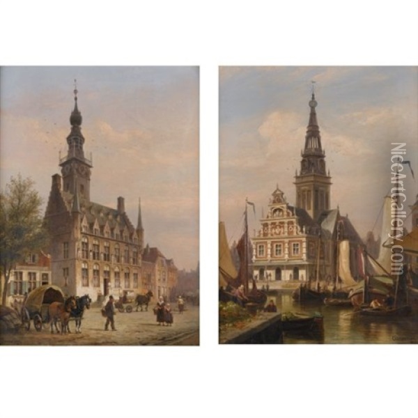 L'hotel De Ville, Zeeland (+ L'hotel De Ville, Alkmaar; Pair) Oil Painting - Cornelis Christiaan Dommelshuizen