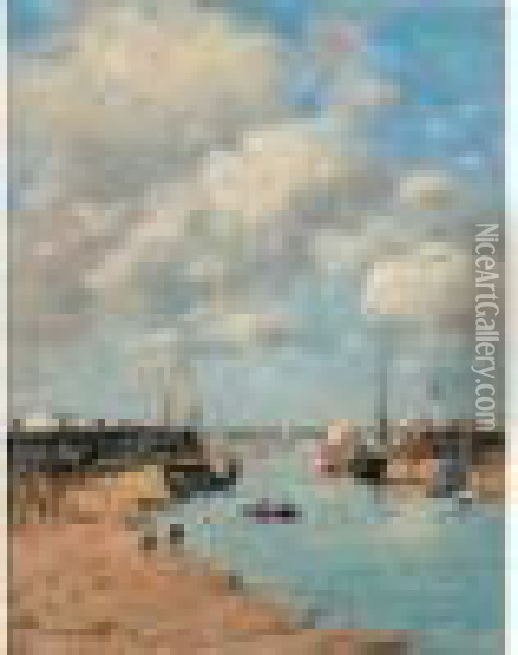 Trouville, Les Jetees, Maree Basse Oil Painting - Eugene Boudin