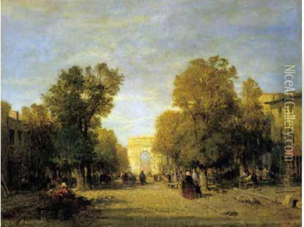 L'arc De Triomphe Vu De L'avenue De Neuilly Oil Painting - Felix Ziem