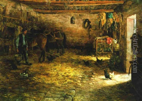Im Stall Oil Painting - Leon Augustin L'Hermitte