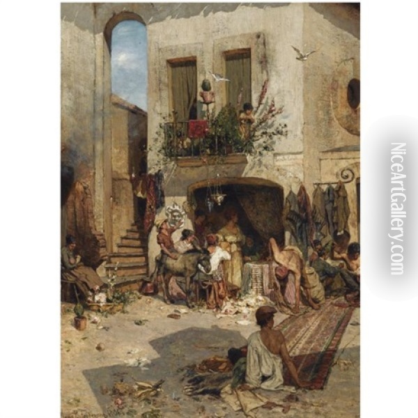 A Busy Italian Marketplace (piazza Tre Carreli) Oil Painting - Hans Peter Feddersen the Younger