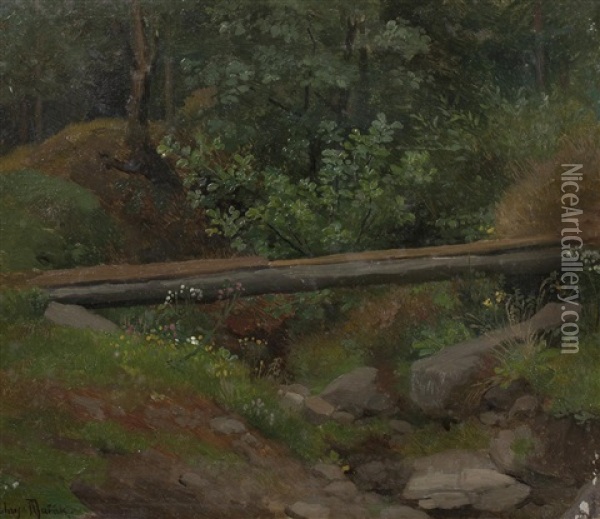 Wooden Footbridge Oil Painting - Julius Eduard Marak