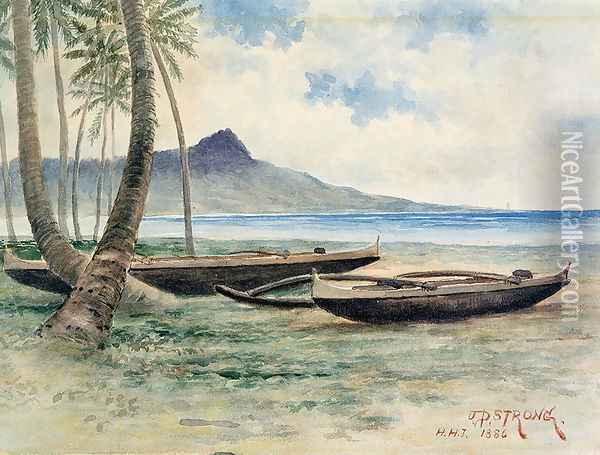Diamond Head, Hawaii, 1886 Oil Painting - J.P. Strong