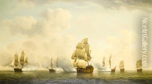 The Capture Of A French Ship By The English Privateer Squadron Known As The Royal Family Oil Painting - Charles Brooking