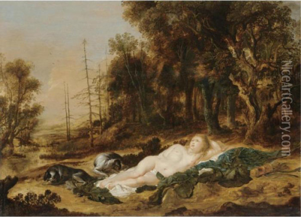 Diana Resting After The Hunt Oil Painting - Aert van der Neer