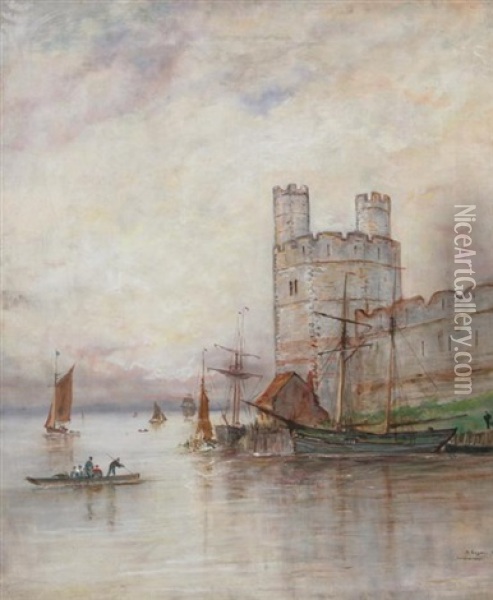 Castle Harbor Oil Painting - Adolphe Ragon