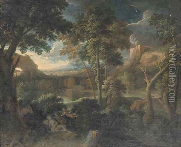 A landscape with Venus and Adonis Oil Painting - Gaspard Dughet