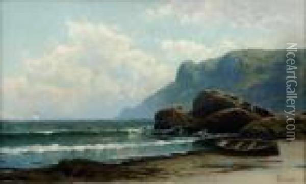 Seascape With Rowboat And Distant Sailboat Oil Painting - Alfred Thompson Bricher