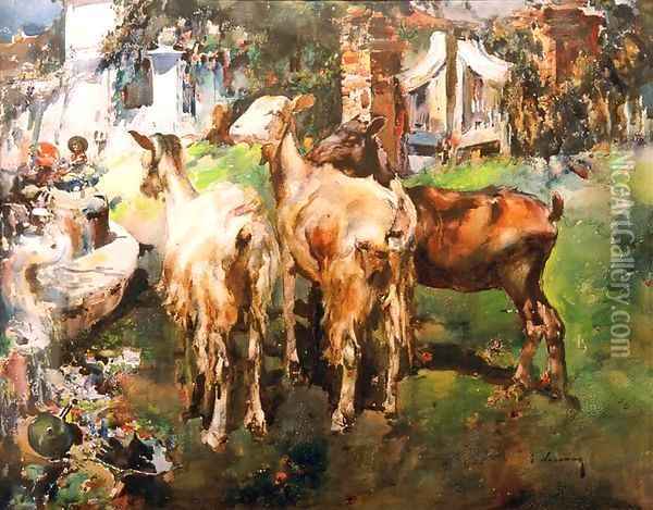 Goats Oil Painting - Jose Navarro Llorens