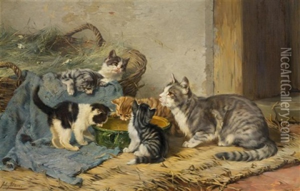 Katzenfamilie (the Cat Family) Oil Painting - Julius Adam the Younger