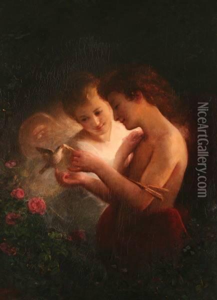 Cupid And Psyche Oil Painting - August Riedel