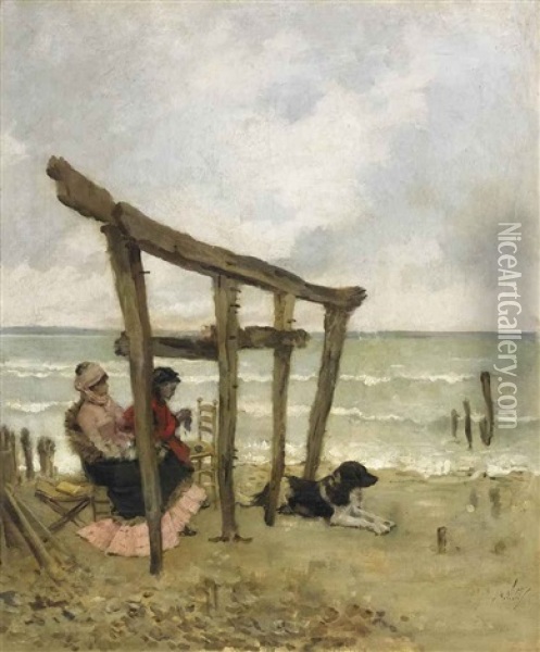 Sulla Spiaggia Oil Painting - Giuseppe de Nittis