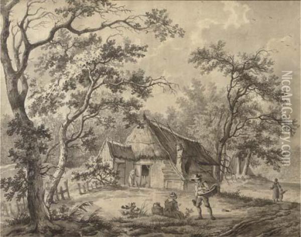 By A Cottage In A Forest Oil Painting - Barend Cornelis Koekkoek