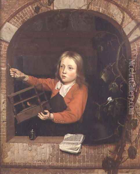 Young Boy with a Birdcage Oil Painting - Jan Adriansz van Staveren