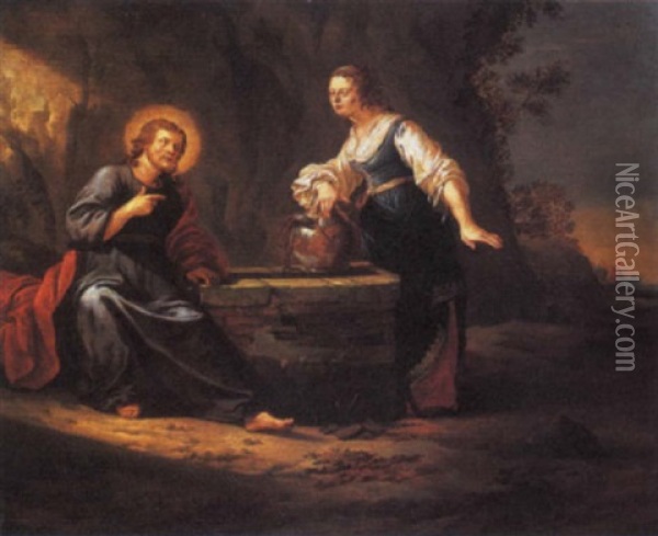 Christ And The Woman Of Samaria Oil Painting - Aert Jansz Marienhof