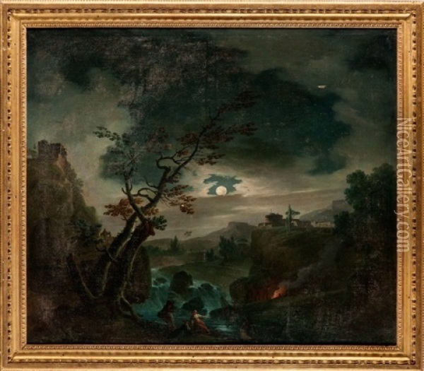 Pecheurs Au Clair De Lune Oil Painting - Jean Francois Hue