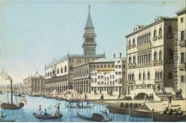 A) Canal Grande Con La Punta Della Dogana B) Venezia Oil Painting - Luigi Bugatto