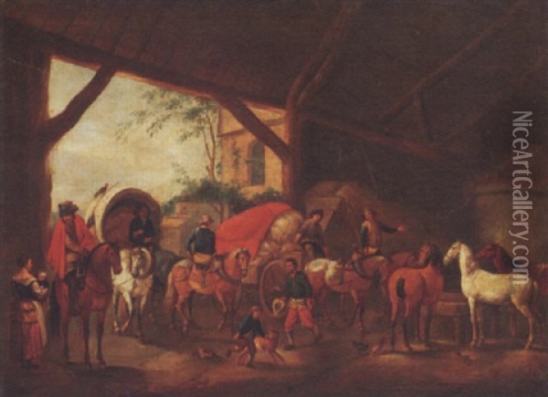 Geschaftiges Treiben In Den Stallungen Oil Painting - Pieter van Bloemen