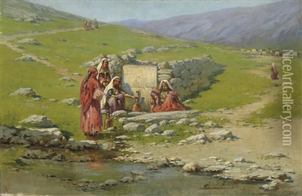 At The Well Oil Painting - Richard Karlovich Zommer