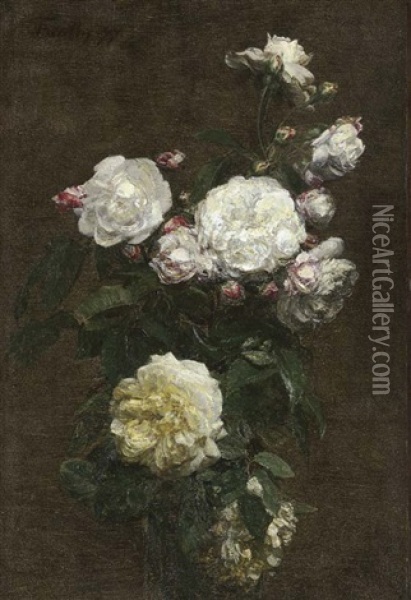 Roses Blanches Oil Painting - Henri Fantin-Latour