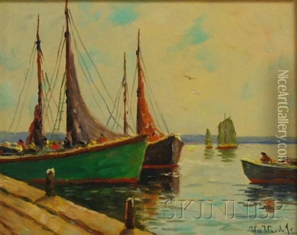 Boats Beside A Wharf Oil Painting - William Dudley B. Ward