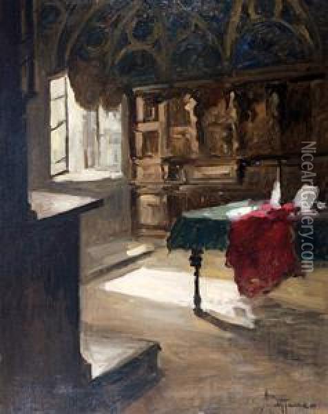 Interno Oil Painting - Achille Cattaneo