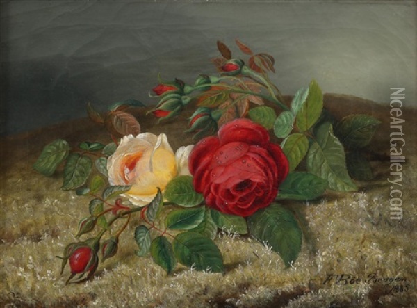 Blomsterstilleben Med Roser Oil Painting - Frants Diderik Boe