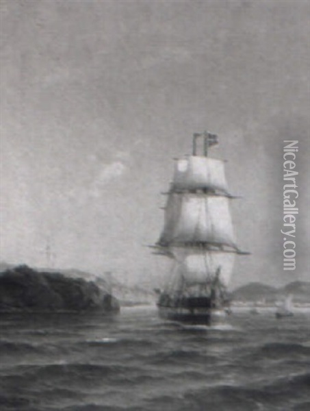 Marine Med Sejlskib Udfor Sydlandsk Kyst Oil Painting - Carl Ludwig Bille