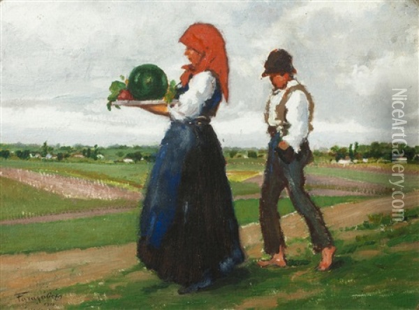 Paar Auf Dem Felde Oil Painting - Geza Farago
