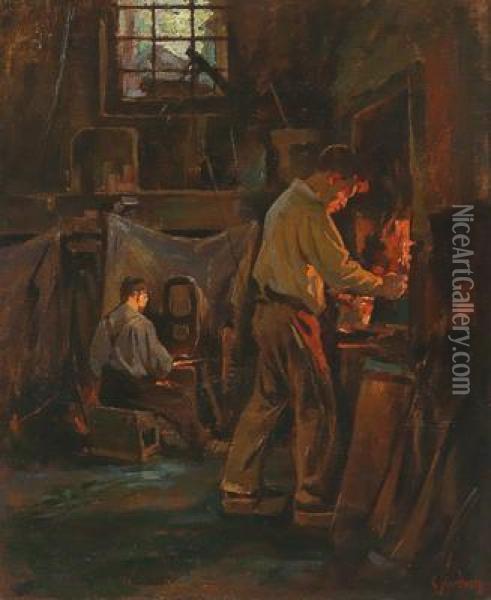 A Smithy In The Vosges Mountains Oil Painting - Carl Jordan