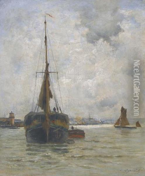 Barque Sur La Tamise Oil Painting - Charles Lapostolet