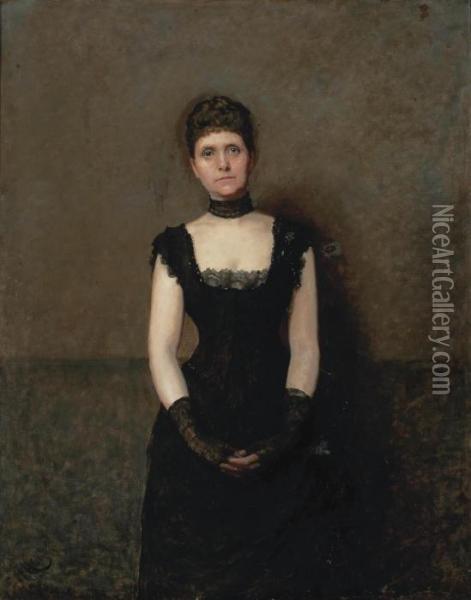 Portrait Of A Lady, Three-quarter-length, In An Evening Gown Oil Painting - Sir Hubert von Herkomer
