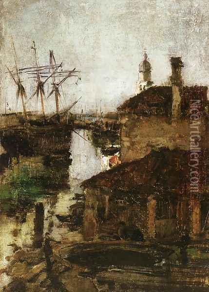 Ship And Dock Venice Oil Painting - John Henry Twachtman