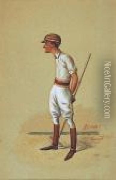 Portrait Of A Polo Player In Red Striped Cap Oil Painting - Liberio Prosperi
